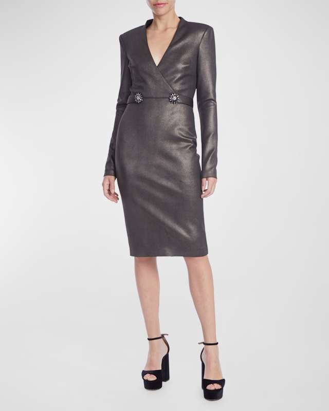 Metallic Crystal Bodycon Midi Dress